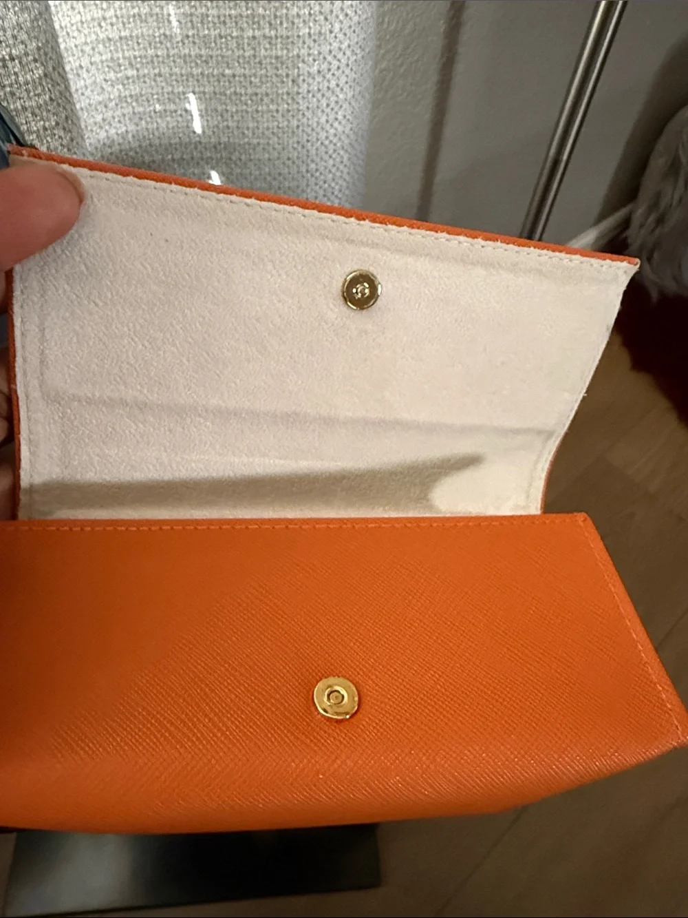 Tory Burch Orange Saffiano Lethet Glasses Sunglasses Case with Logo Medallion